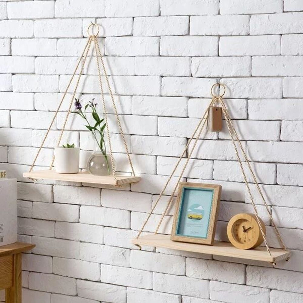 Hanging Rope Wood Shelves