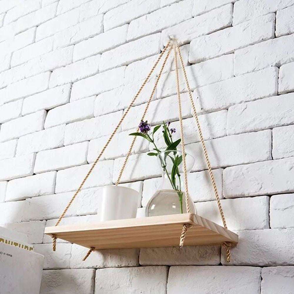 Hanging Rope Wood Shelves