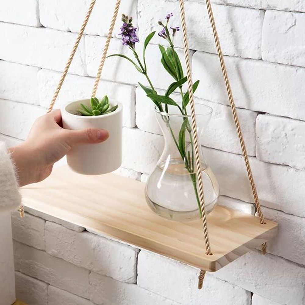 Hanging Rope Wood Shelves